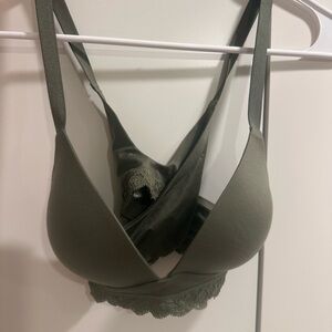Olive Green Lace Trim Bralette aerie 32 A